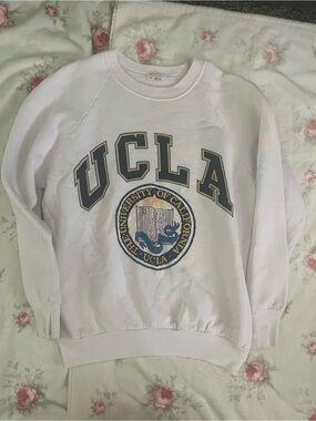 UCLA White Crewneck Sweatshirt with Collegiate Crest